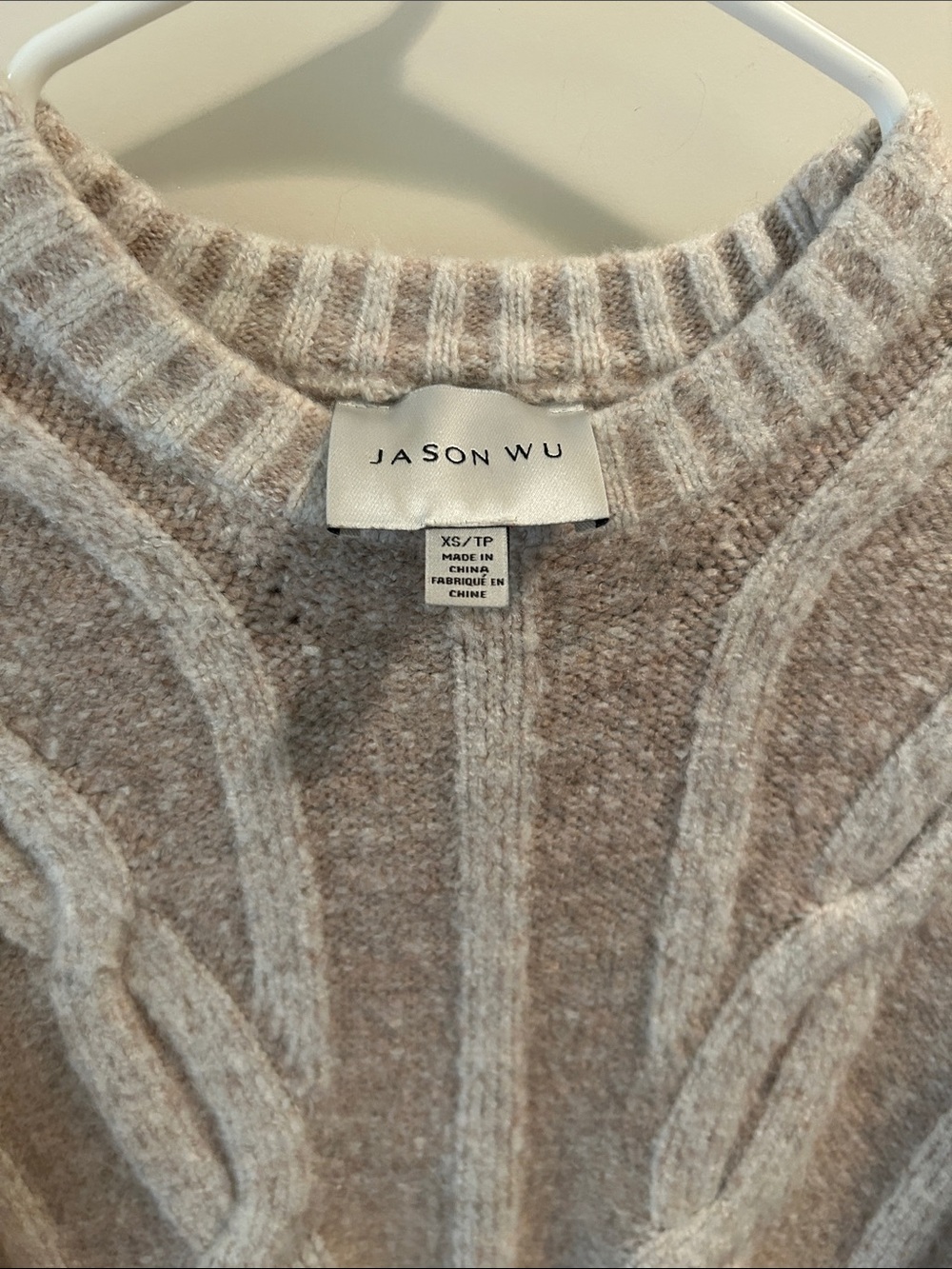 Jason Wu Cable Knit Soft Crewneck Cropped stretchy Sweater Ribbed Trim size XS